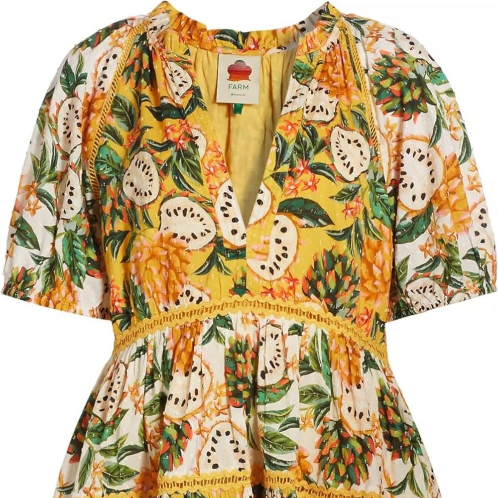 FARM Rio Yellow Floral and Green Tropical Mini Dress